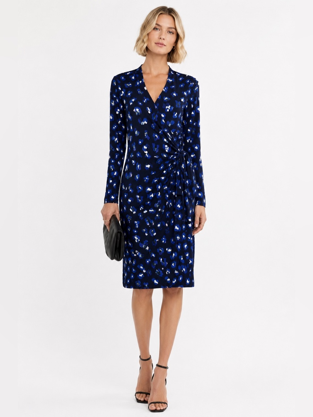 Leota Women’s Blue Abstract Print Faux Wrap Dress